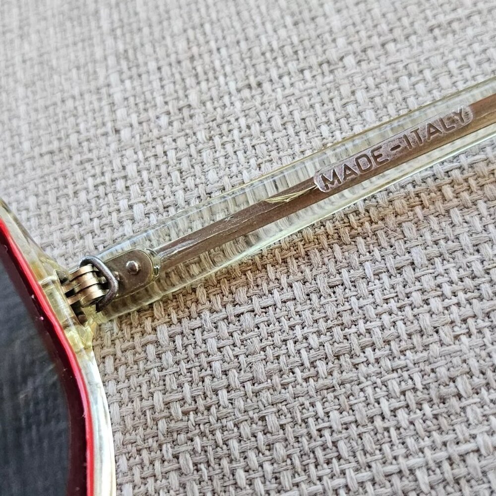 Vintage Sunglasses Clear/Red Tone Frame Unisex Hexagonal Eyewear - Picture 8 of 13